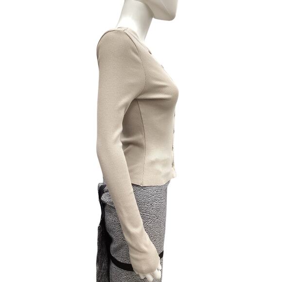 NWT The Range Top Women’s Size XS Ribbed Light Knit Asymmetrical Shoulder Beige - Picture 3 of 5